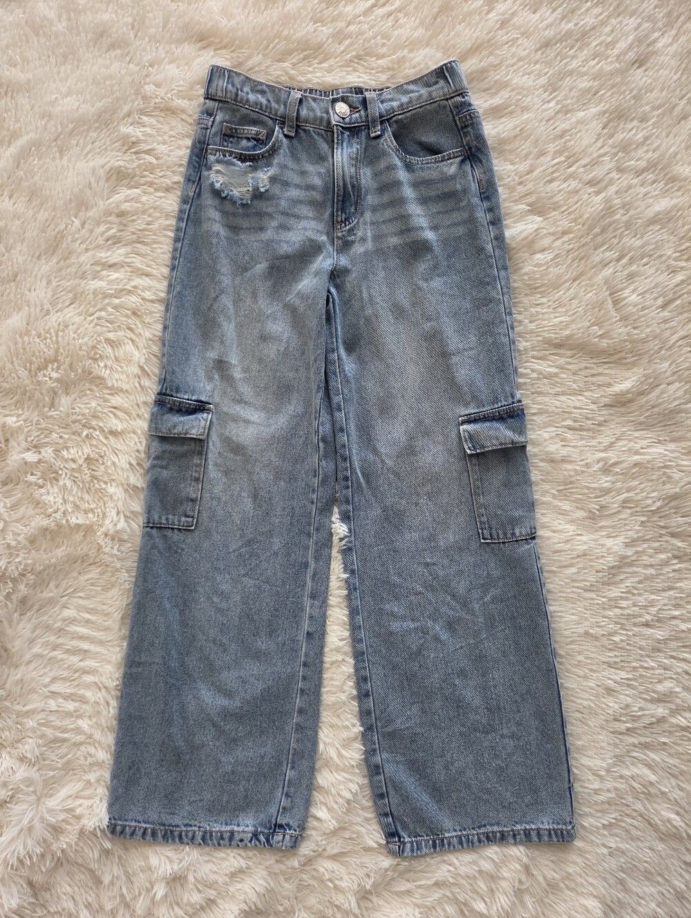 Justice Wide Leg Cargo Blue Jeans Girls Size 14 Slim